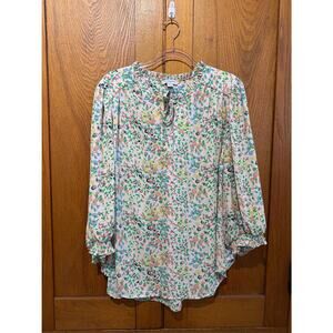 Carolina Belle Floral Ruffle Neck Blouse – 2X – Long Sleeve Smocked Cuffs